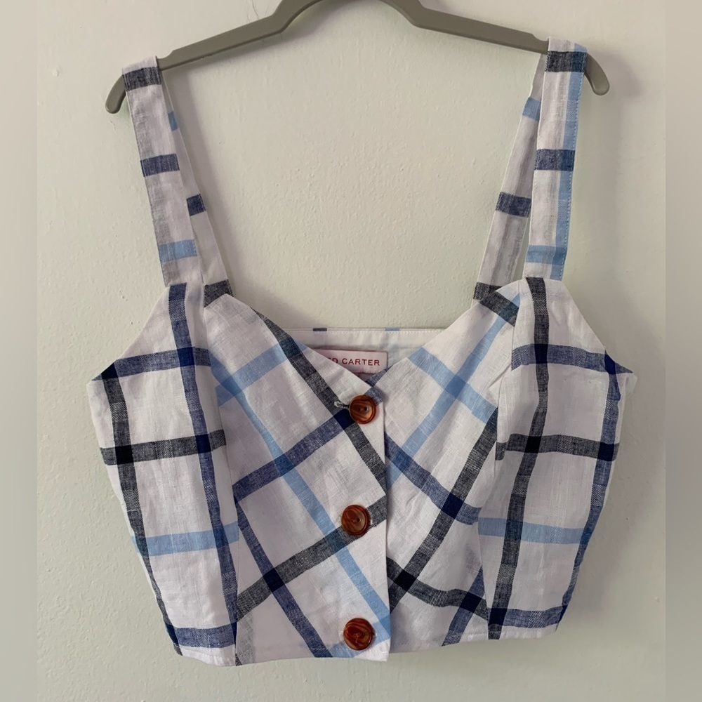 Red Carter Linen Meet & Greet Gingham Crop Top Blue & White Size Small - Picture 3 of 8
